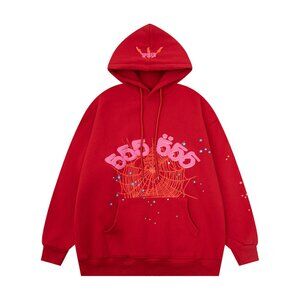 Men's Sp5der Red Print Hooded Sweatshirt